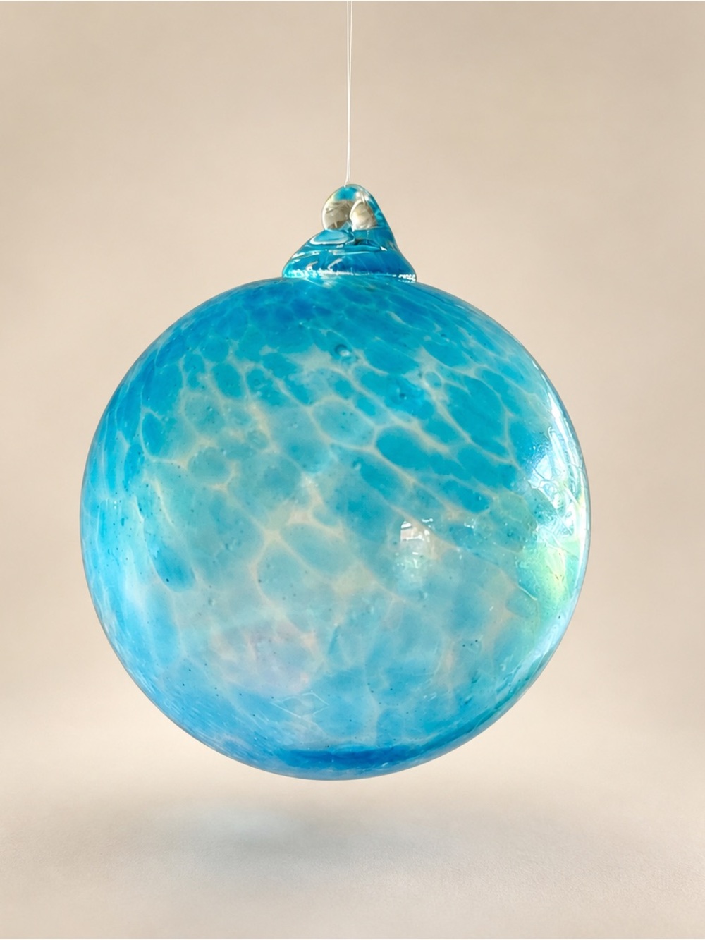Blue Blown Art Glass Witch Ball 5” Hanging Orb Friendship Ball Suncatcher